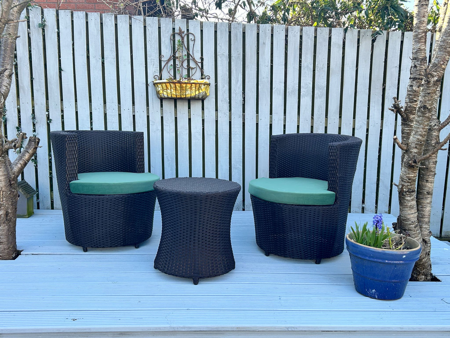 Handmade 3-Piece Rattan Patio Bistro Set with Cushions
