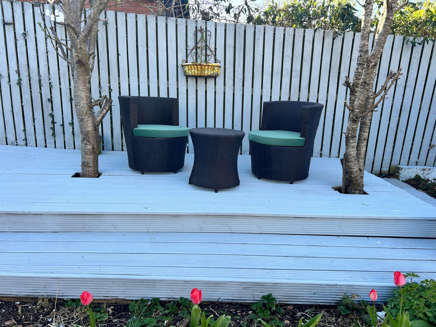 Handmade 3-Piece Rattan Patio Bistro Set with Cushions