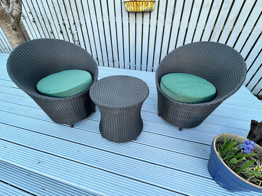 Handmade 3-Piece Rattan Patio Bistro Set with Cushions