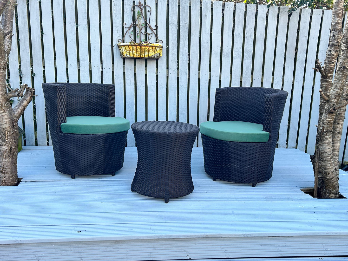Handmade 3-Piece Rattan Patio Bistro Set with Cushions